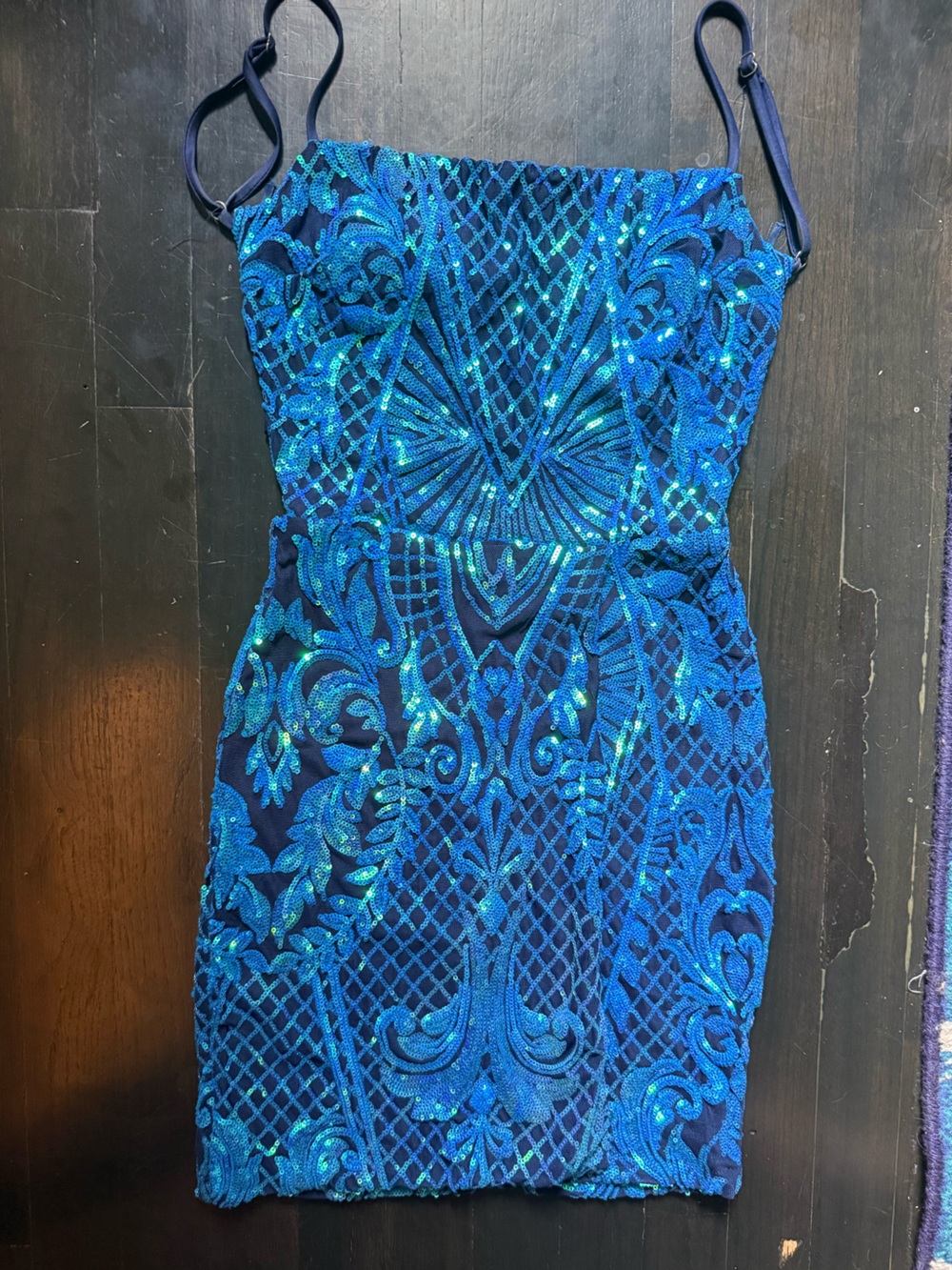 Windsor Electric Blue Sequin Embroidered Mini Dress